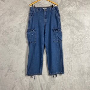 Levis 94 Baggy Cargo Jeans Womens 30 Medium Wash Blue High Rise Denim A4707-0014